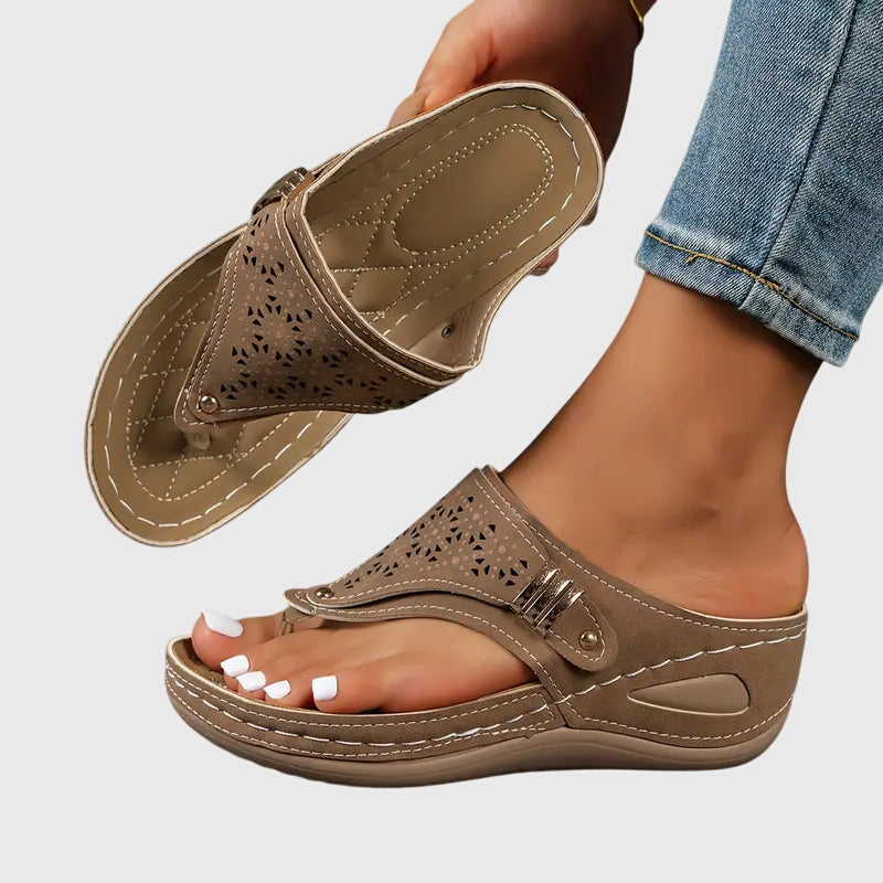 Wedge Flip Flops with Laser Cut Detail and Toe Post