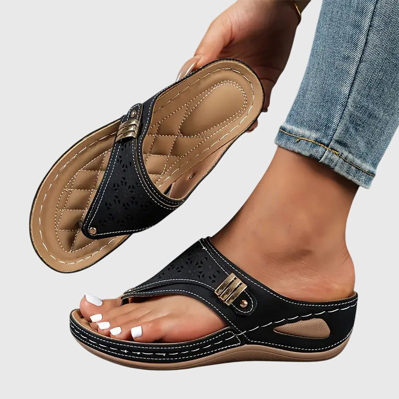 Wedge Flip Flops with Laser Cut Detail and Toe Post