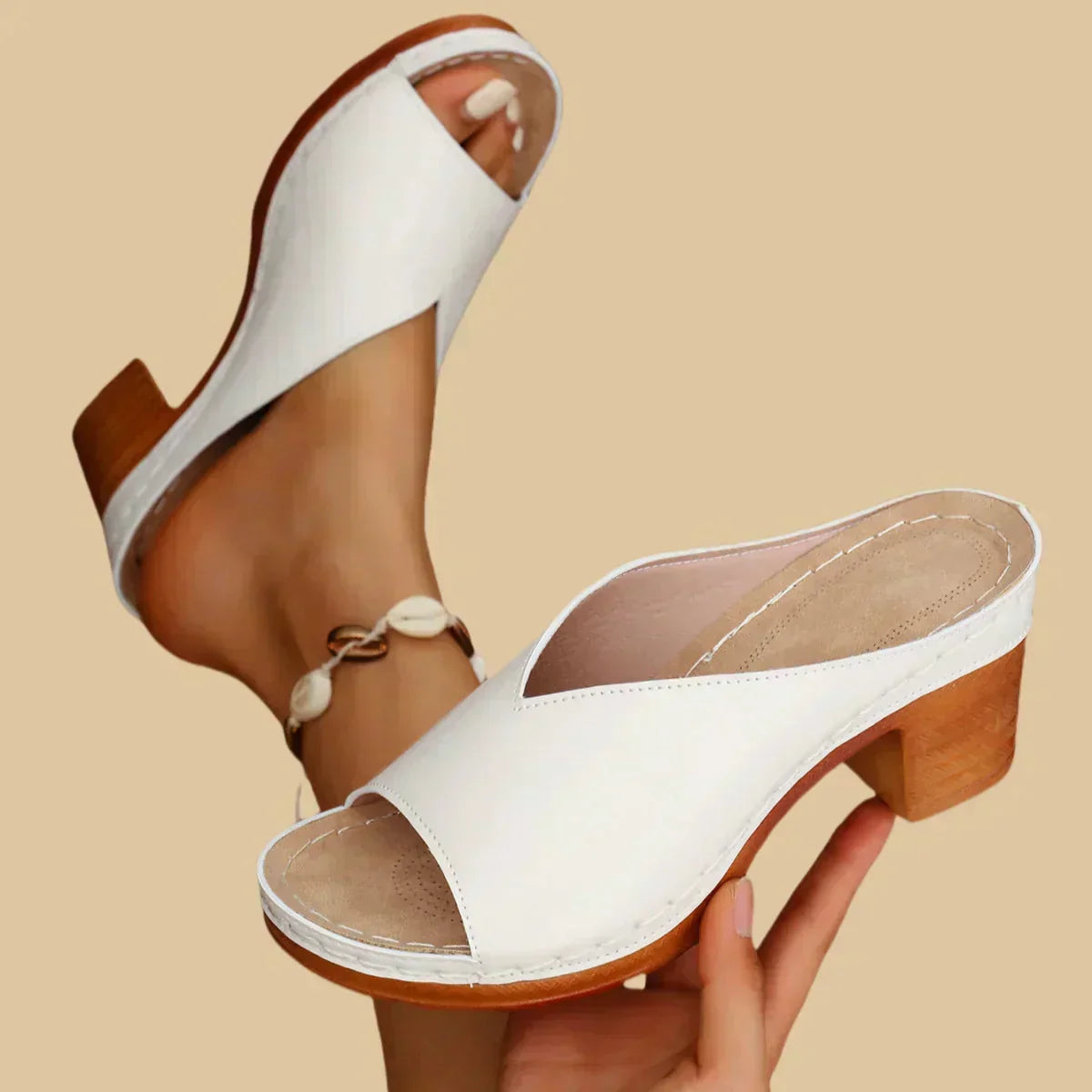 Classic Heeled Mules with Block Heel and Peep Toe