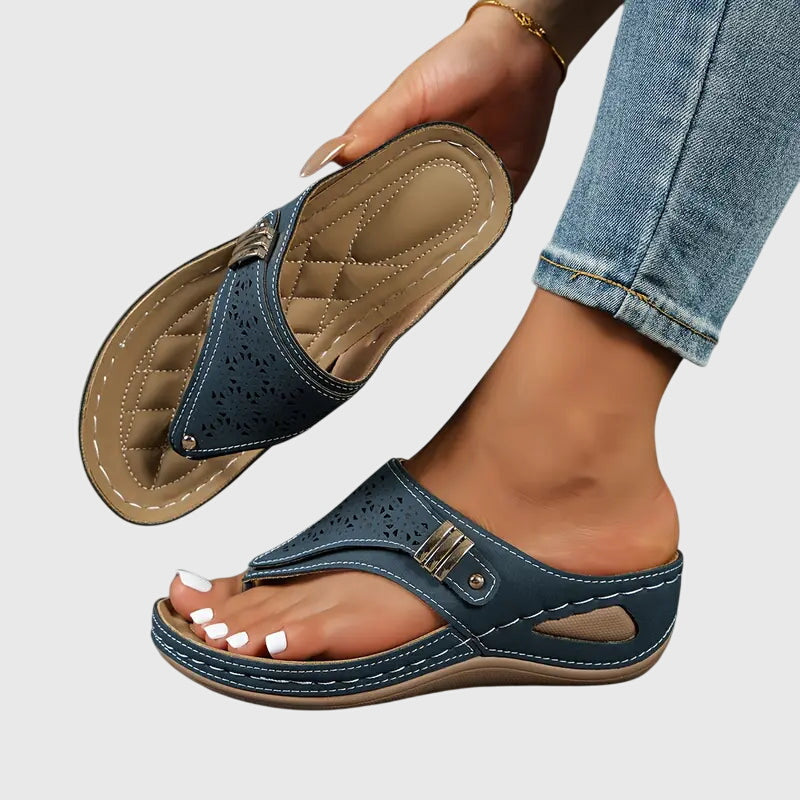 Wedge Flip Flops with Laser Cut Detail and Toe Post