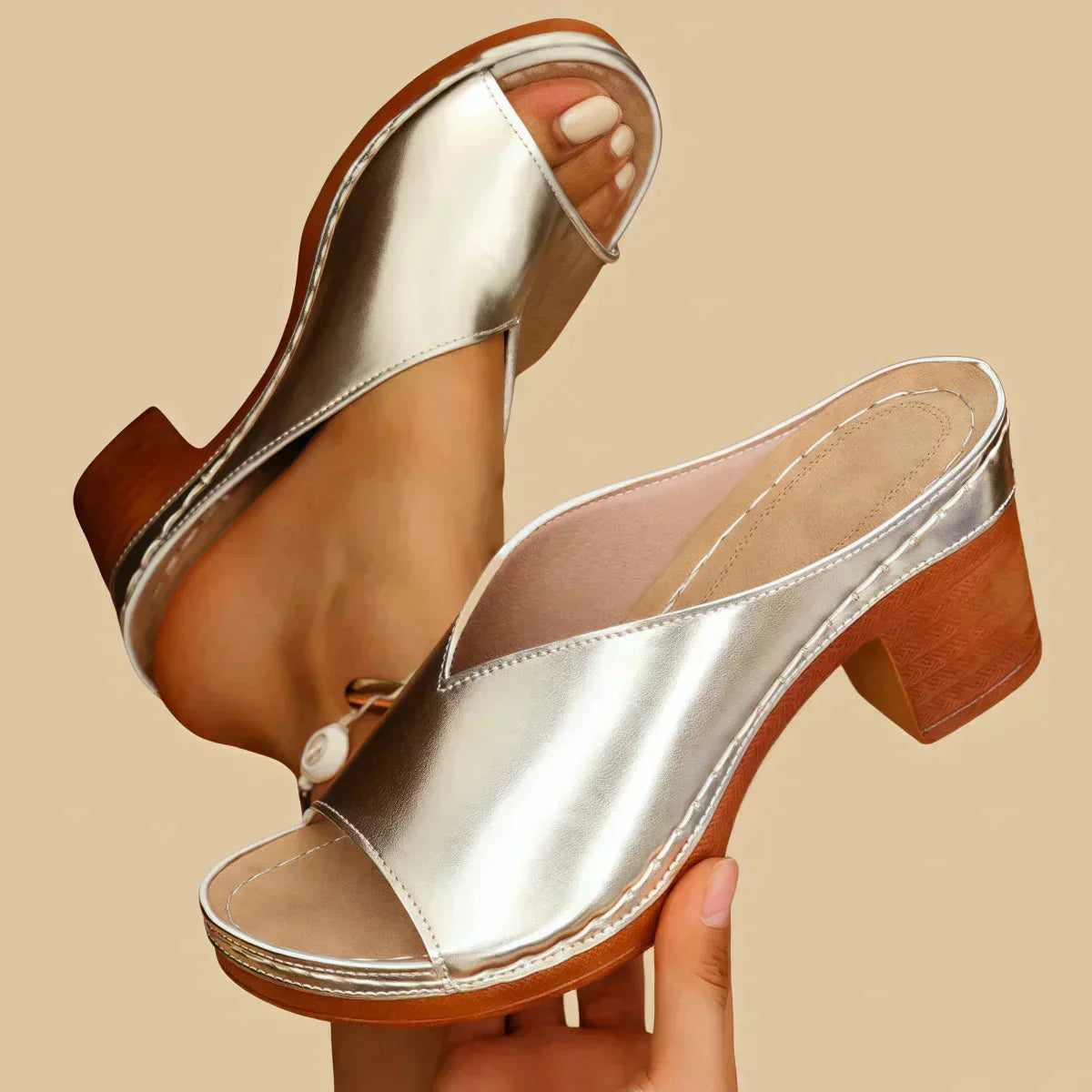 Classic Heeled Mules with Block Heel and Peep Toe