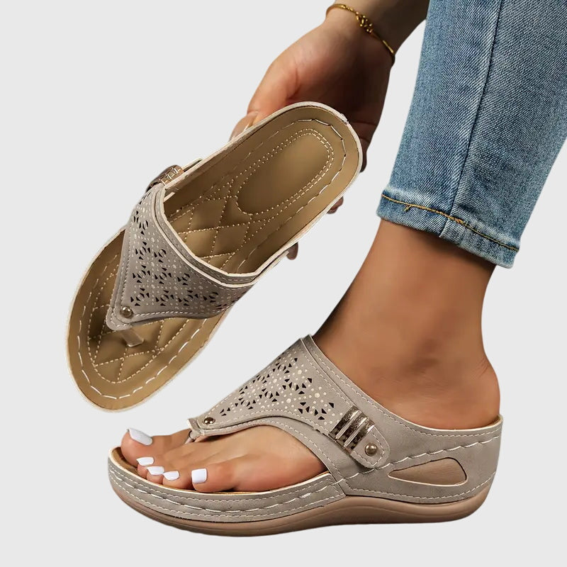 Wedge Flip Flops with Laser Cut Detail and Toe Post