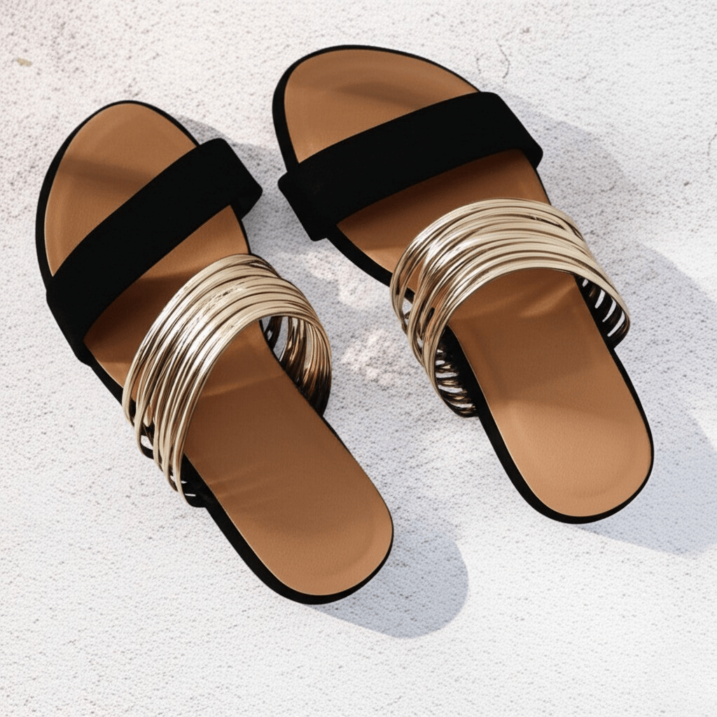 Chique Flat Sandals with Multi-Strand Gold Strap Detail