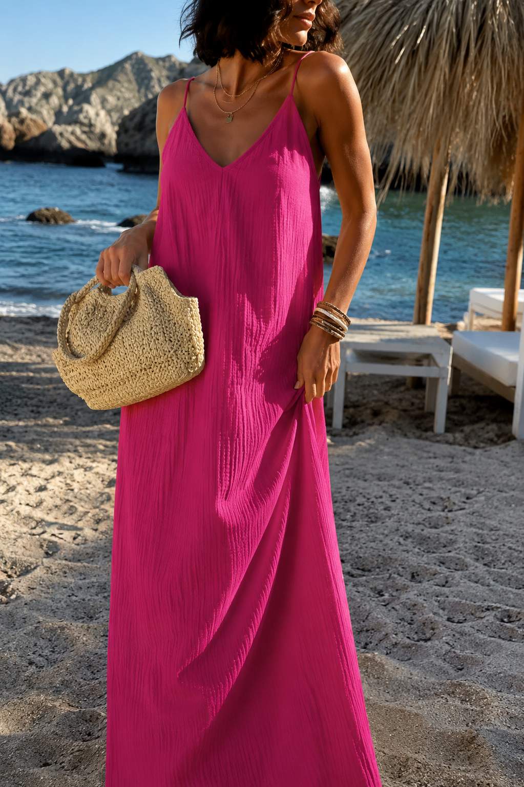 Backless Strappy Maxi Dress with V-Neckline and Side Split