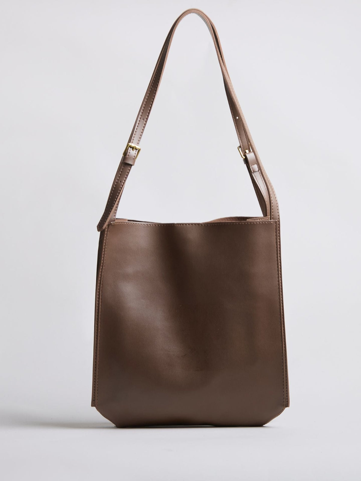 Black Leather Shoulder Bag with Adjustable Strap and Gold Hardware