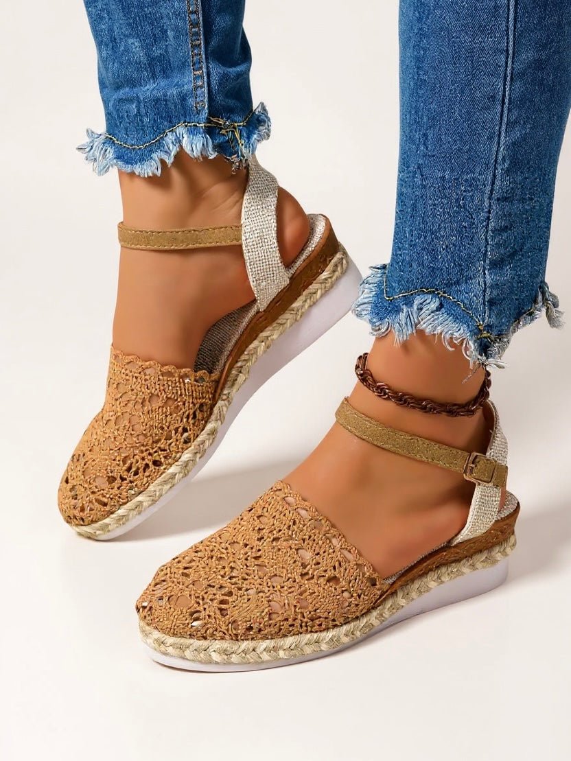 Boho Crochet Espadrille Sandals with Ankle Strap