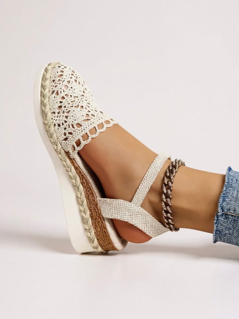 Boho Crochet Espadrille Sandals with Ankle Strap