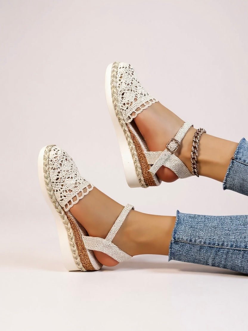 Boho Crochet Espadrille Sandals with Ankle Strap