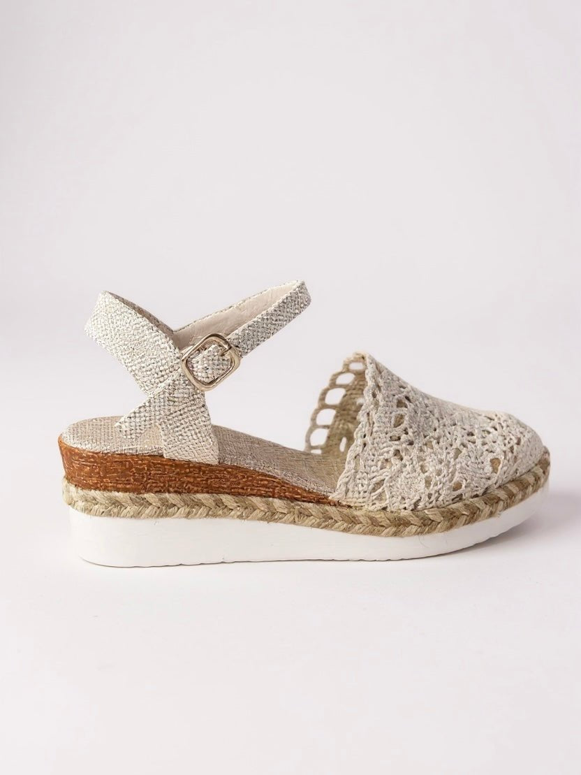 Boho Crochet Espadrille Sandals with Ankle Strap