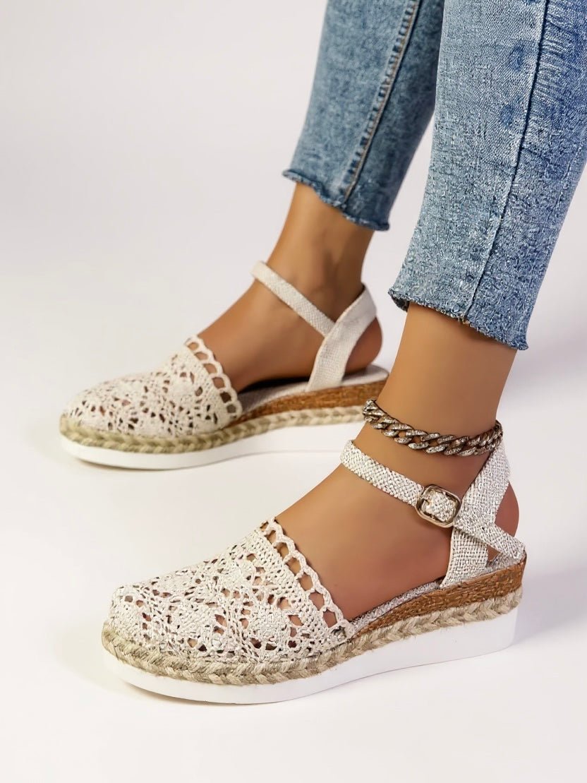 Boho Crochet Espadrille Sandals with Ankle Strap