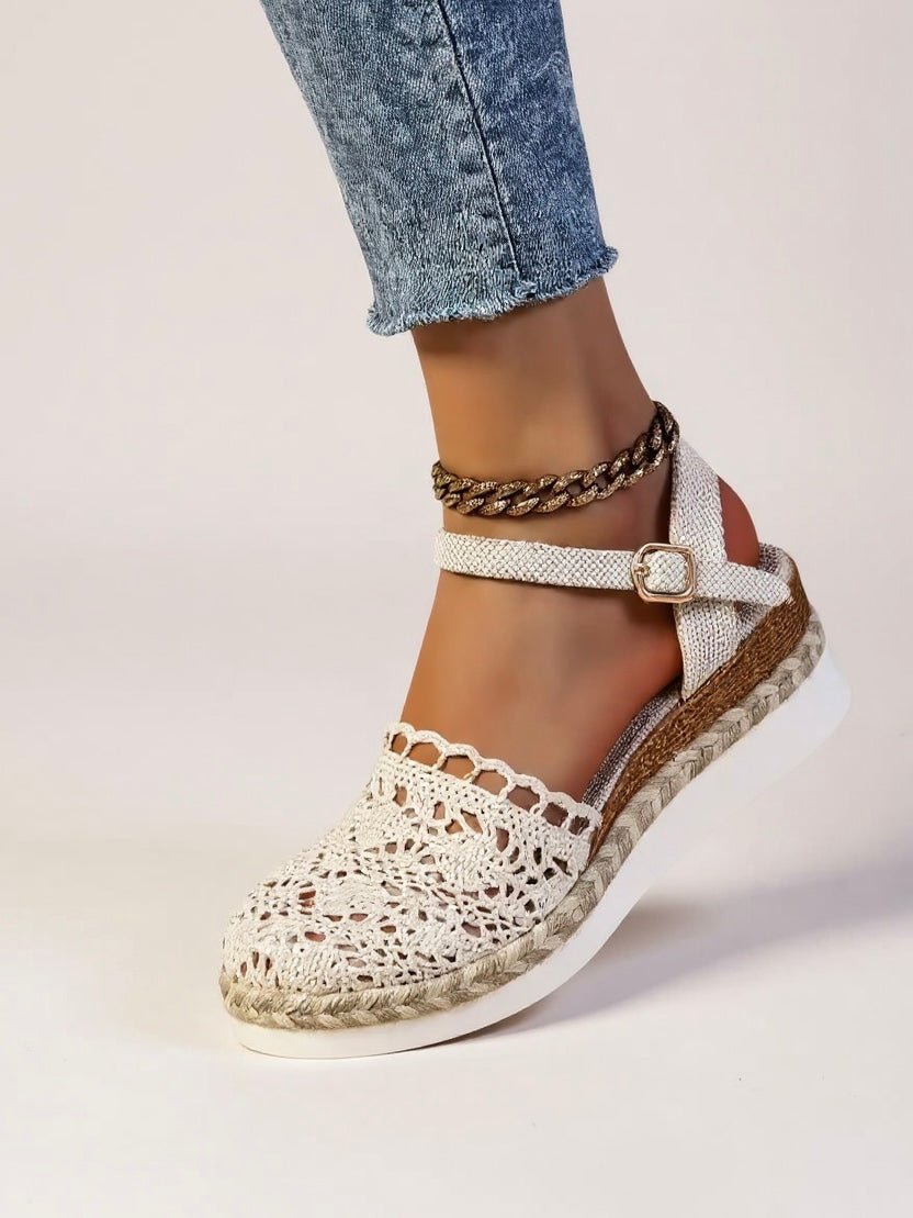 Boho Crochet Espadrille Sandals with Ankle Strap