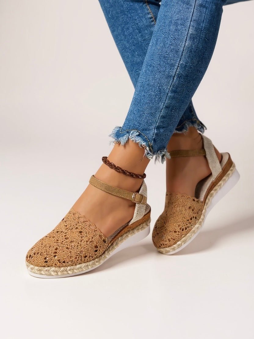 Boho Crochet Espadrille Sandals with Ankle Strap