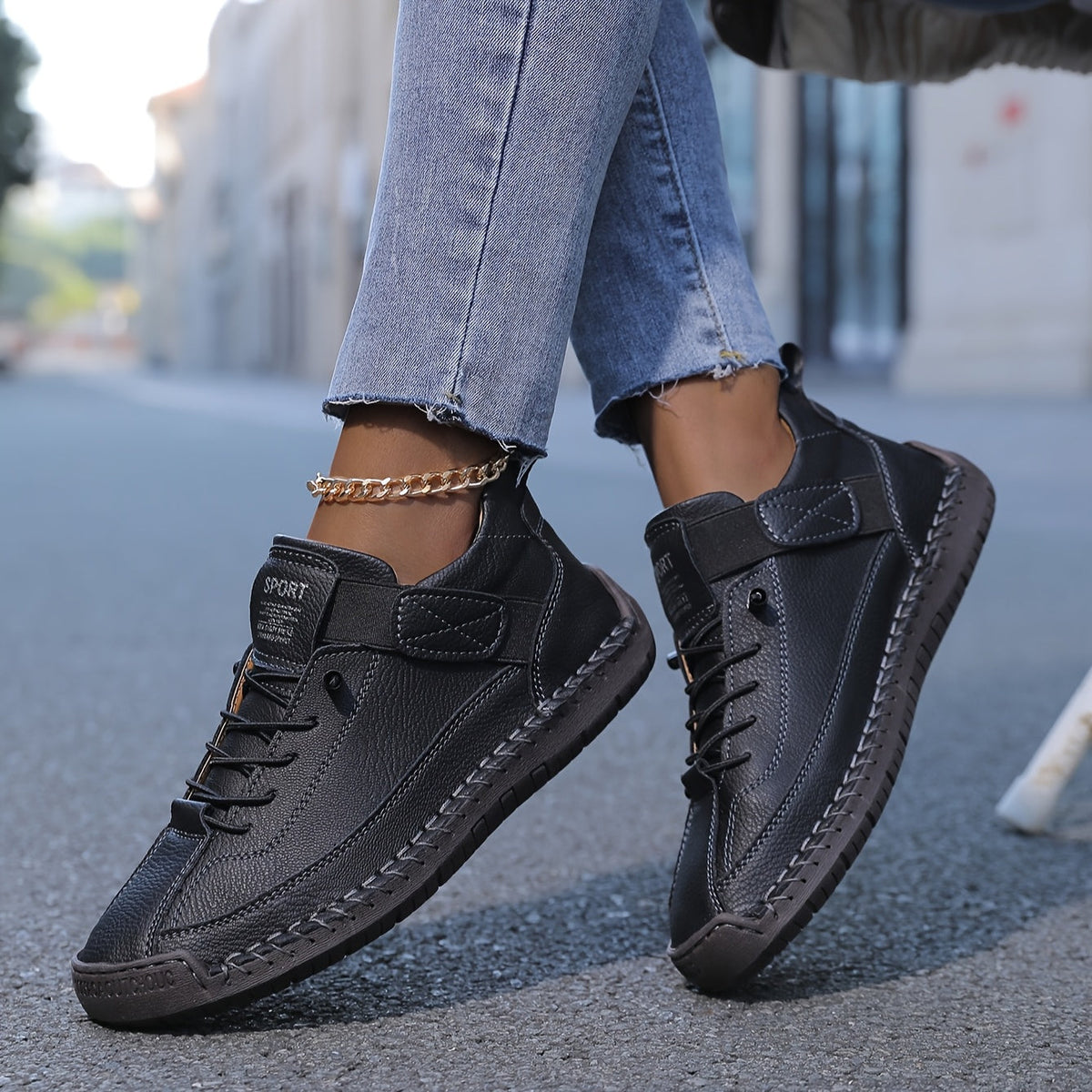 Casual Lace Up Sneakers with Stitch Detail and Velcro Strap