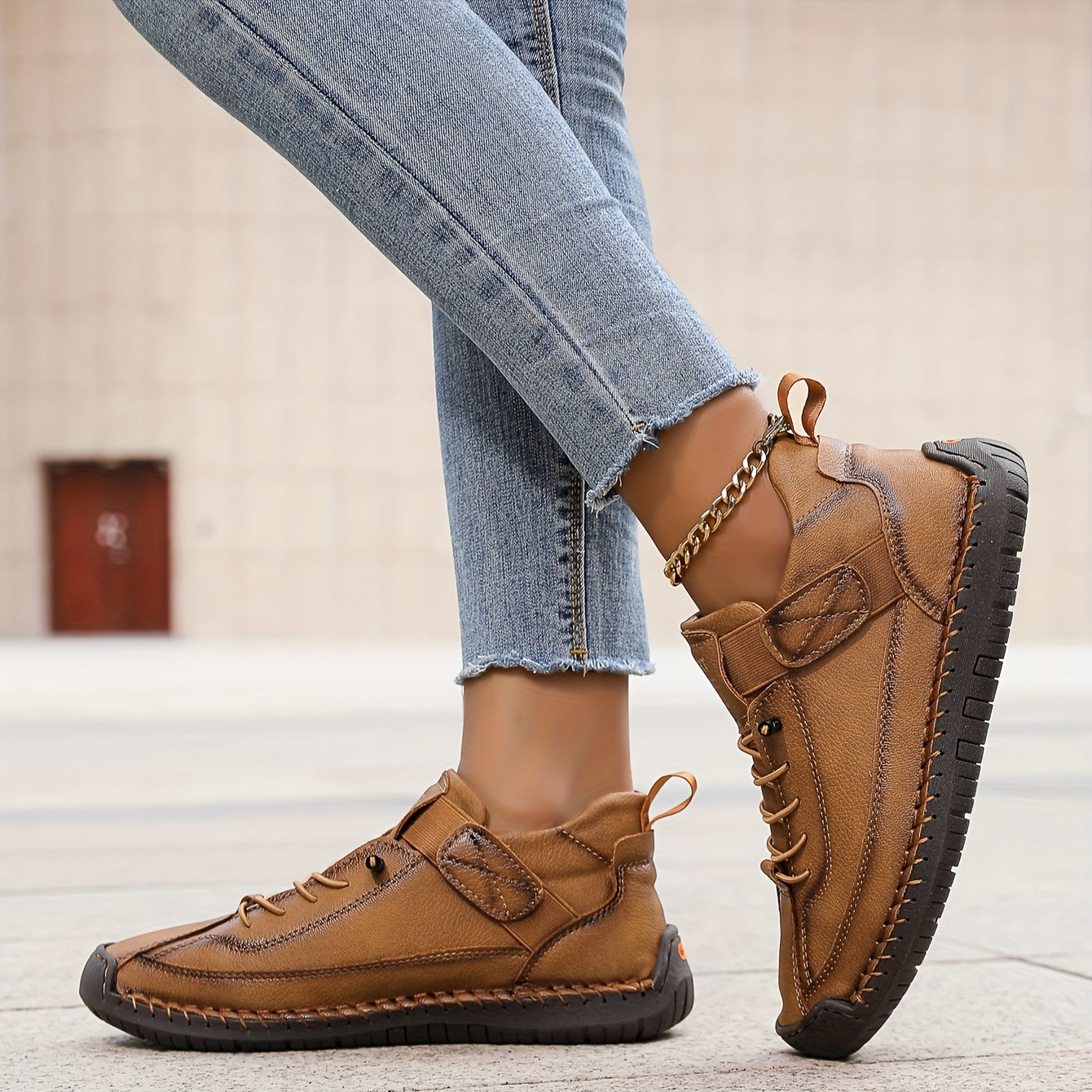 Casual Lace Up Sneakers with Stitch Detail and Velcro Strap
