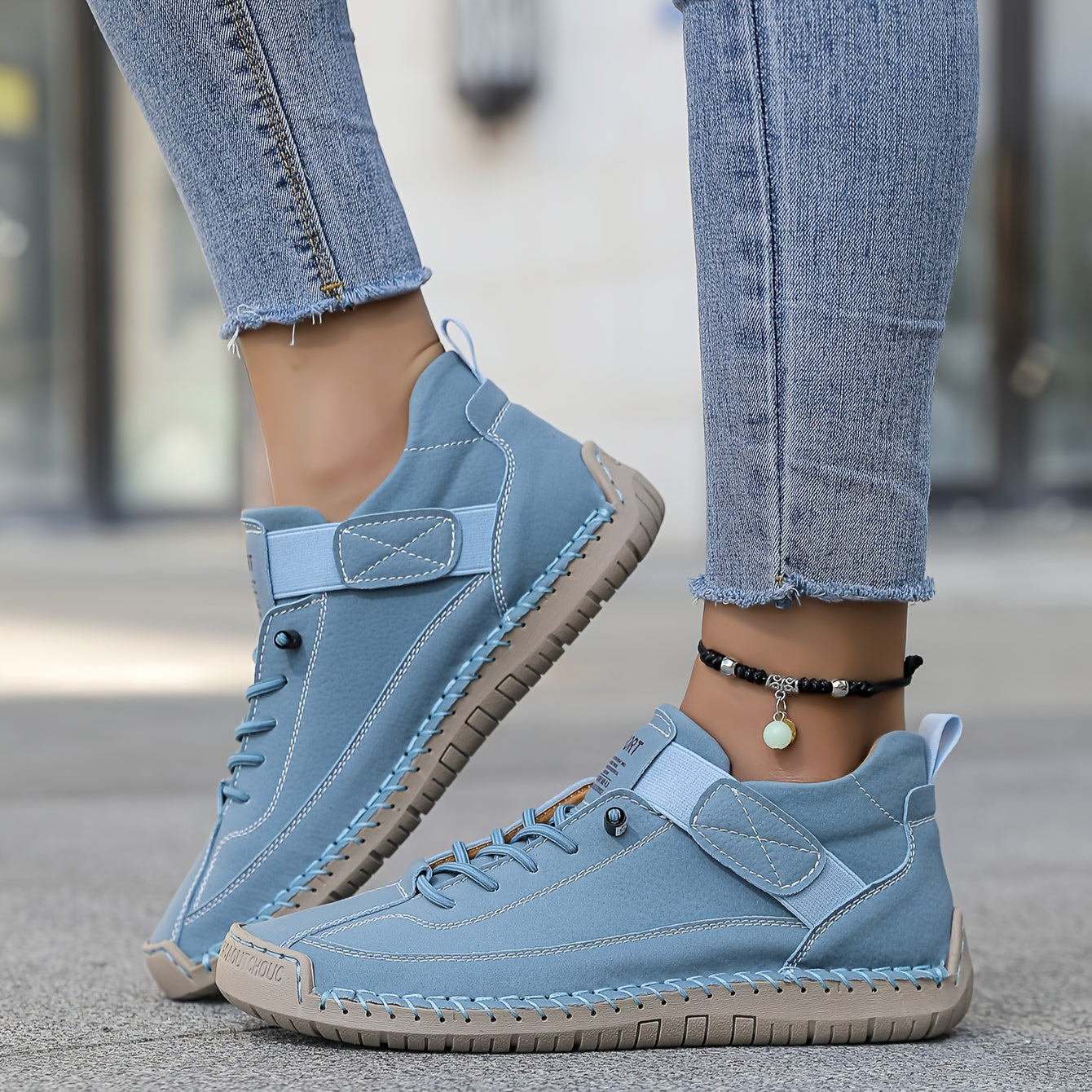 Casual Lace Up Sneakers with Stitch Detail and Velcro Strap