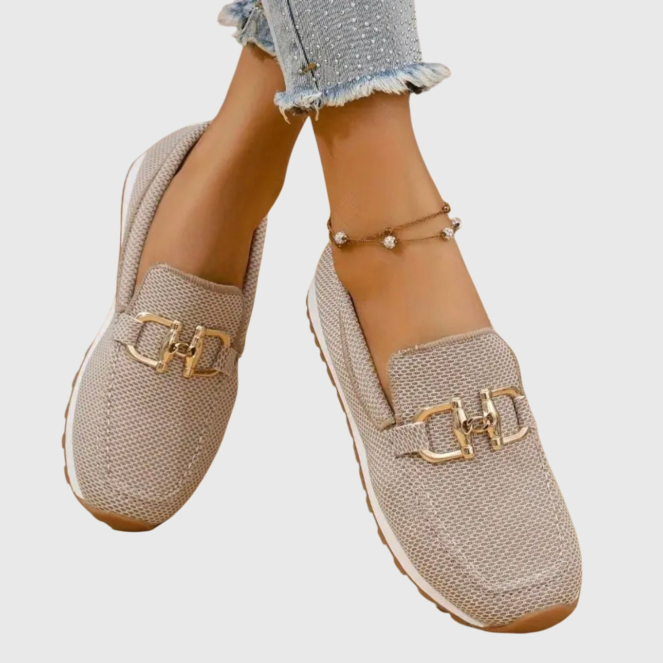 Casual Slip On Loafers with Gold Chain Detail and Platform Sole