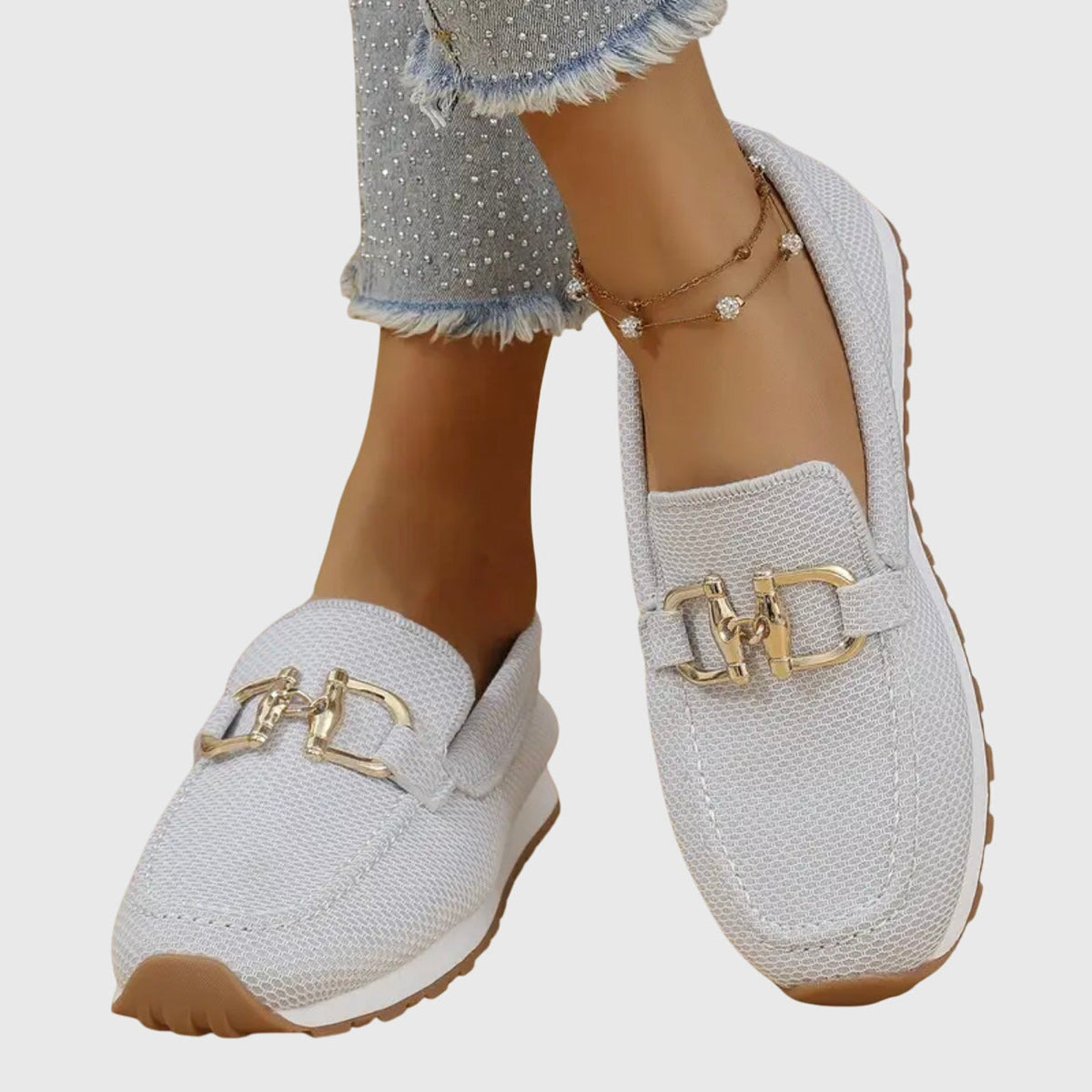 Casual Slip On Loafers with Gold Chain Detail and Platform Sole