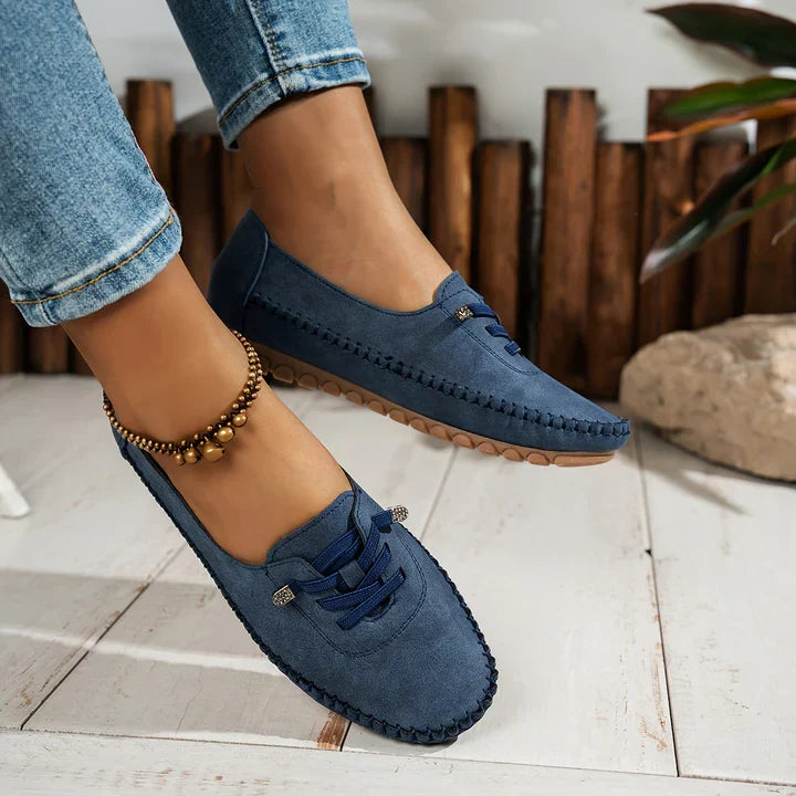 Casual Suede Loafers with Lace Detail and Moccasin Stitching
