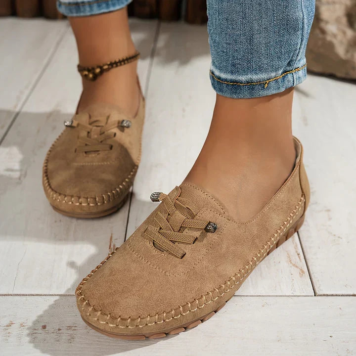 Casual Suede Loafers with Lace Detail and Moccasin Stitching