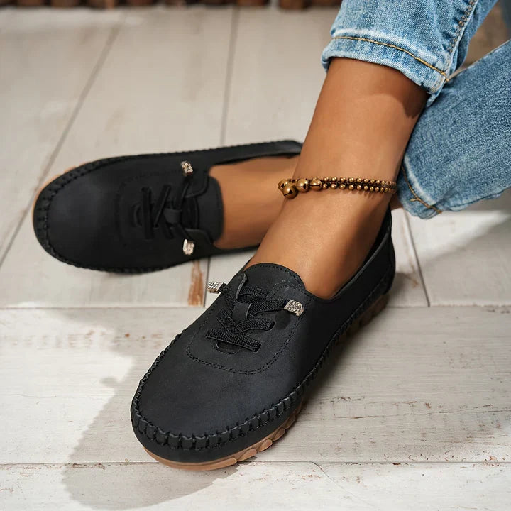 Casual Suede Loafers with Lace Detail and Moccasin Stitching