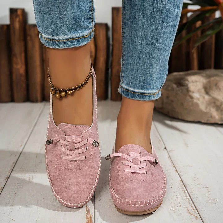 Casual Suede Loafers with Lace Detail and Moccasin Stitching
