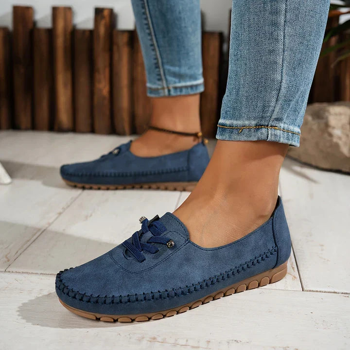 Casual Suede Loafers with Lace Detail and Moccasin Stitching
