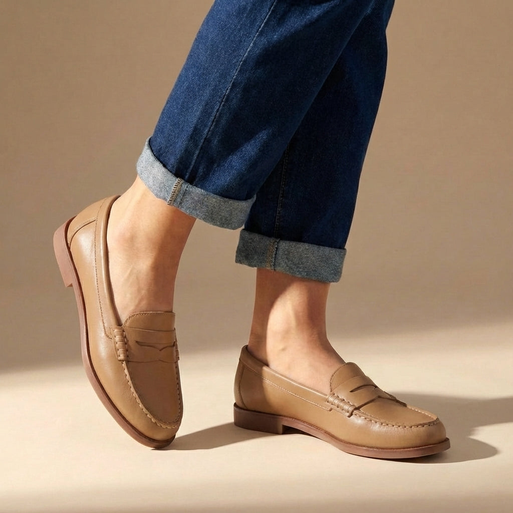 Classic Leather Penny Loafers with Moccasin Stitching