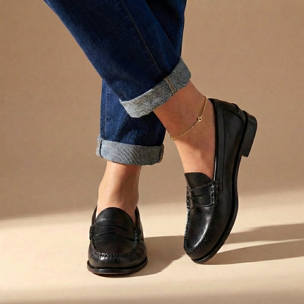 Classic Leather Penny Loafers with Moccasin Stitching