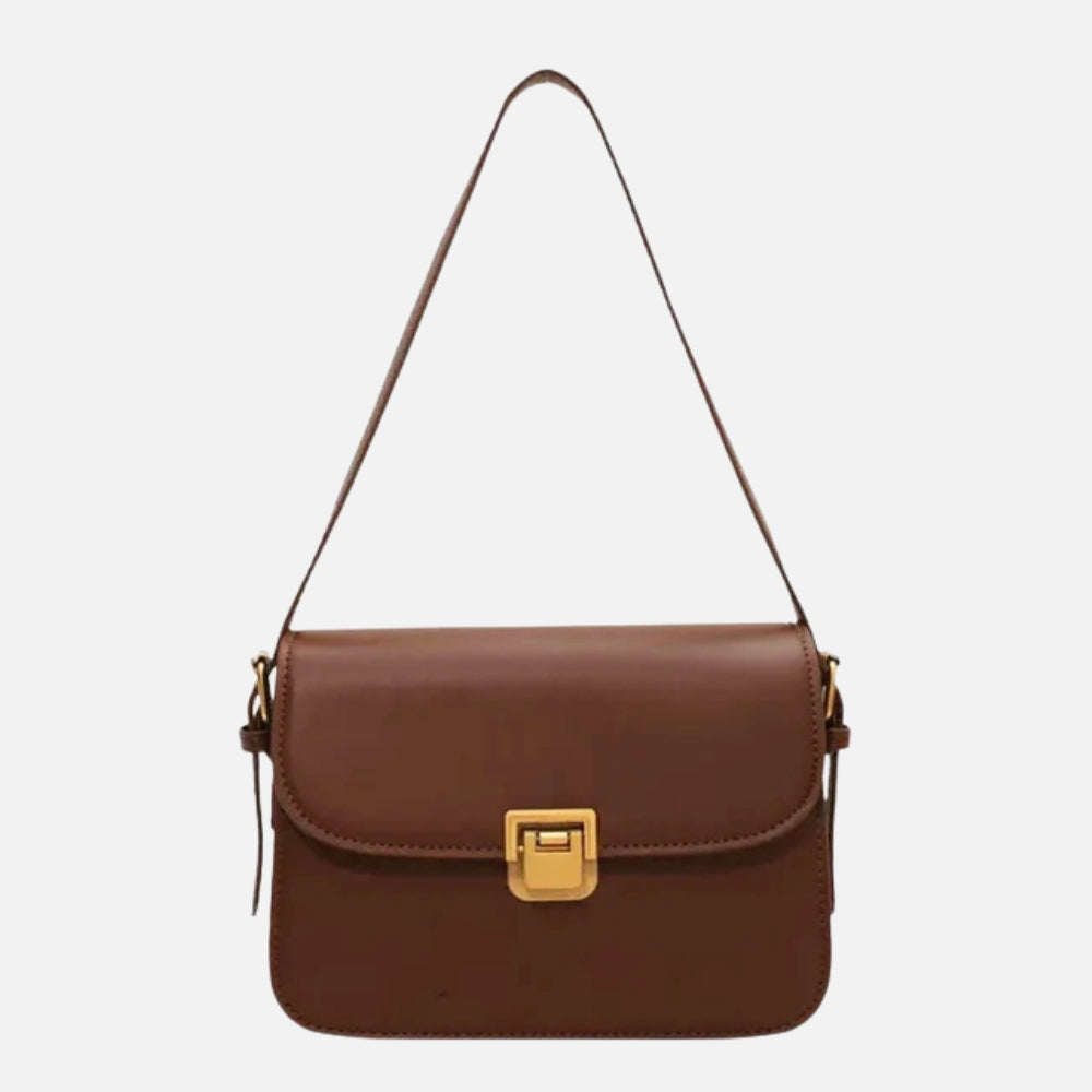 Classic Leather Clutch Bag with Gold Push Clasp