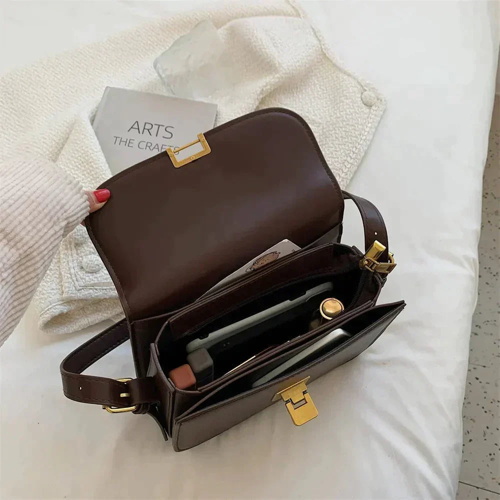 Classic Leather Clutch Bag with Gold Push Clasp