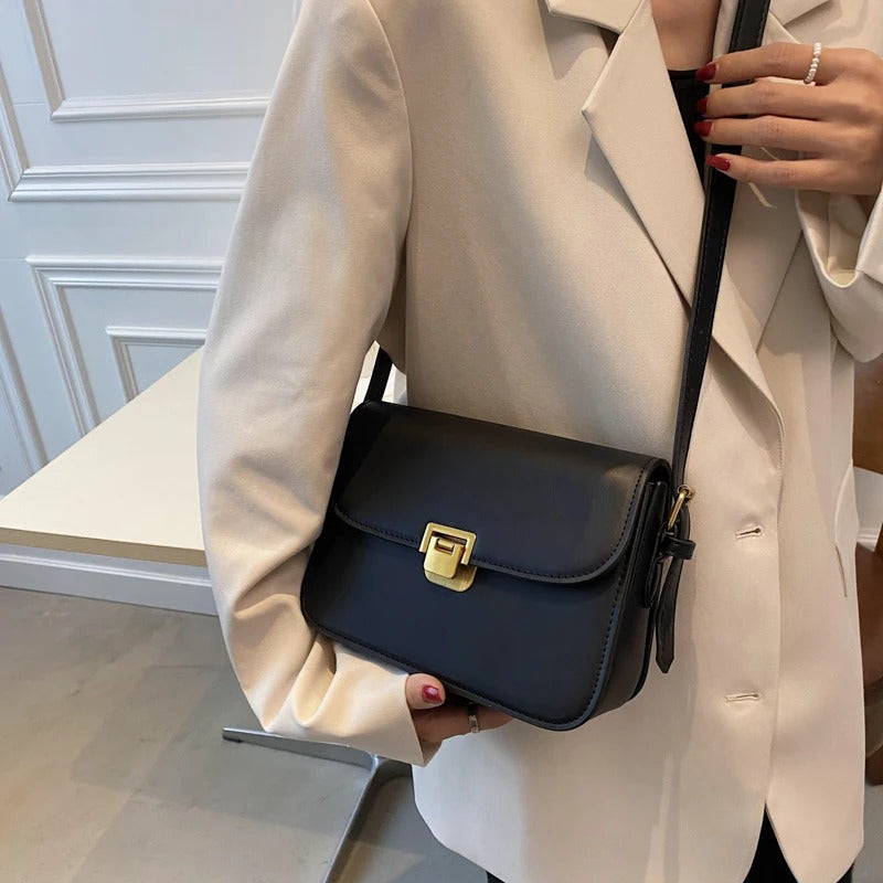 Classic Leather Clutch Bag with Gold Push Clasp