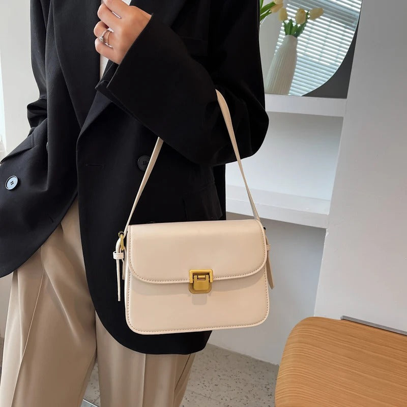 Classic Leather Clutch Bag with Gold Push Clasp