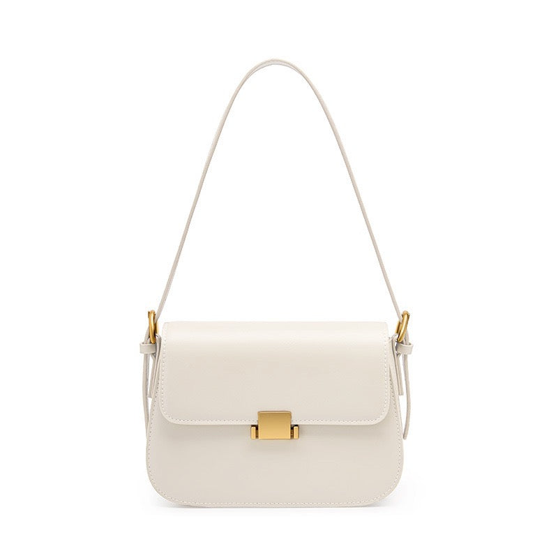 Classic Leather Shoulder Bag with Gold Turn-Lock Clasp