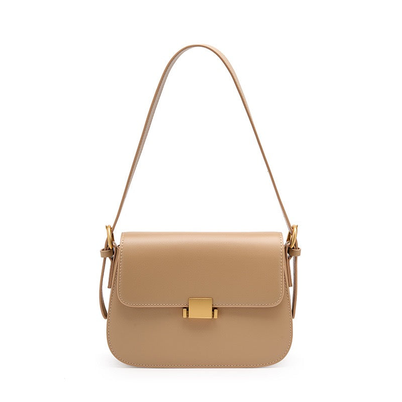 Classic Leather Shoulder Bag with Gold Turn-Lock Clasp