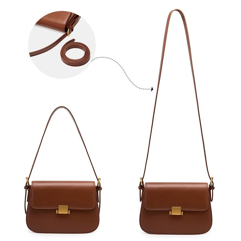 Classic Leather Shoulder Bag with Gold Turn-Lock Clasp