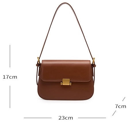 Classic Leather Shoulder Bag with Gold Turn-Lock Clasp