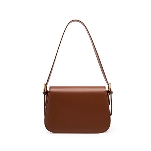 Classic Leather Shoulder Bag with Gold Turn-Lock Clasp