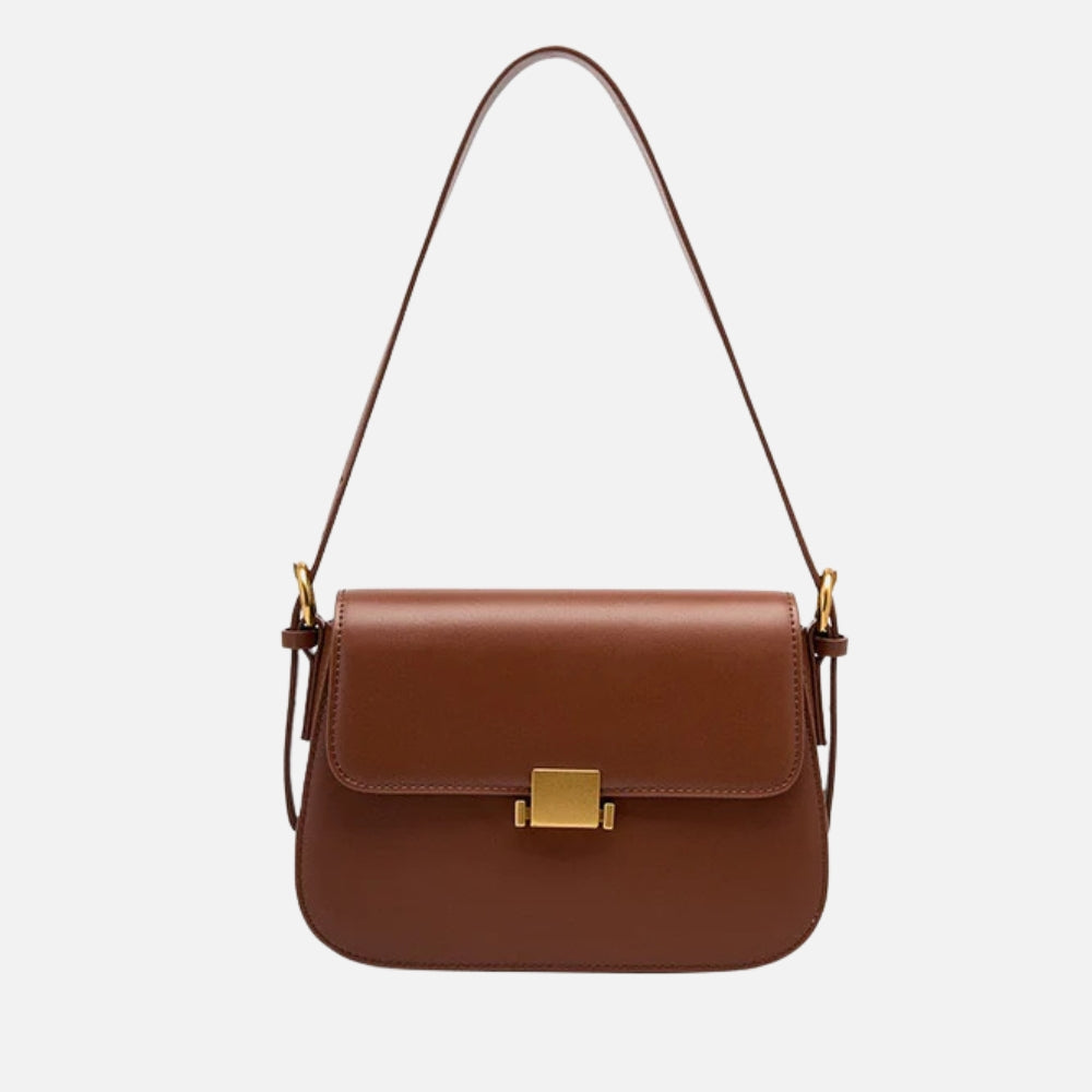 Classic Leather Shoulder Bag with Gold Turn-Lock Clasp