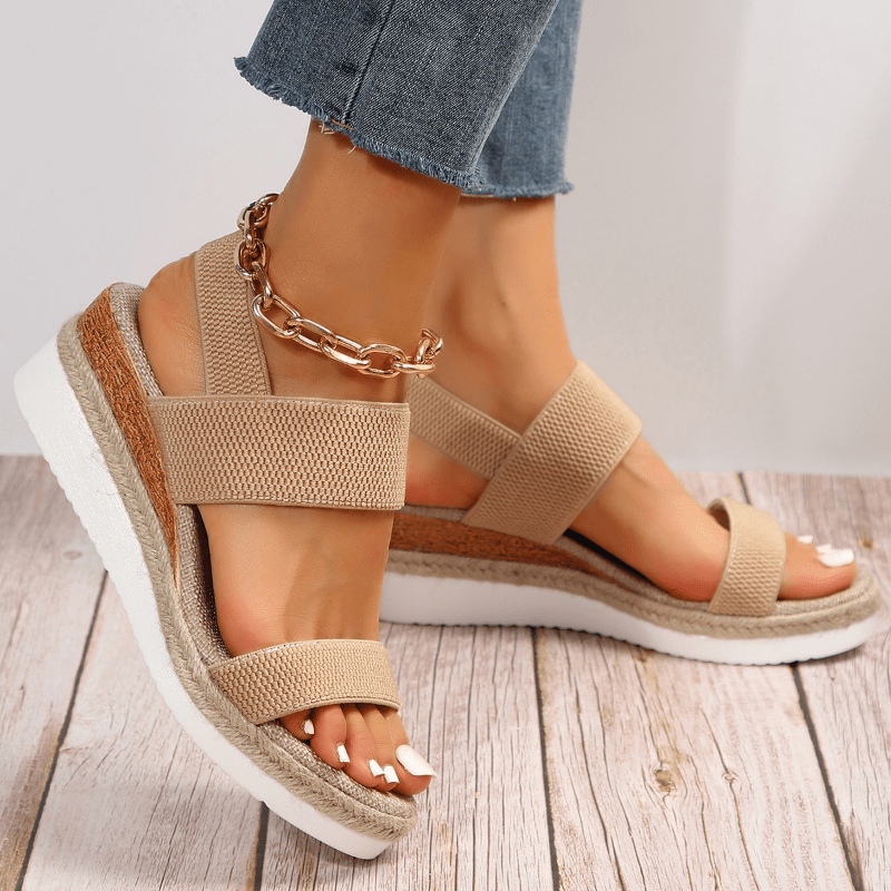 Classic Wedge Espadrilles with Elasticated Double Strap and Open Toe