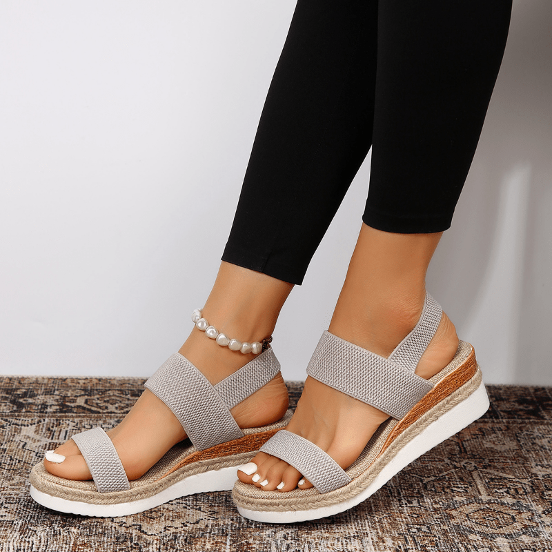 Classic Wedge Espadrilles with Elasticated Double Strap and Open Toe