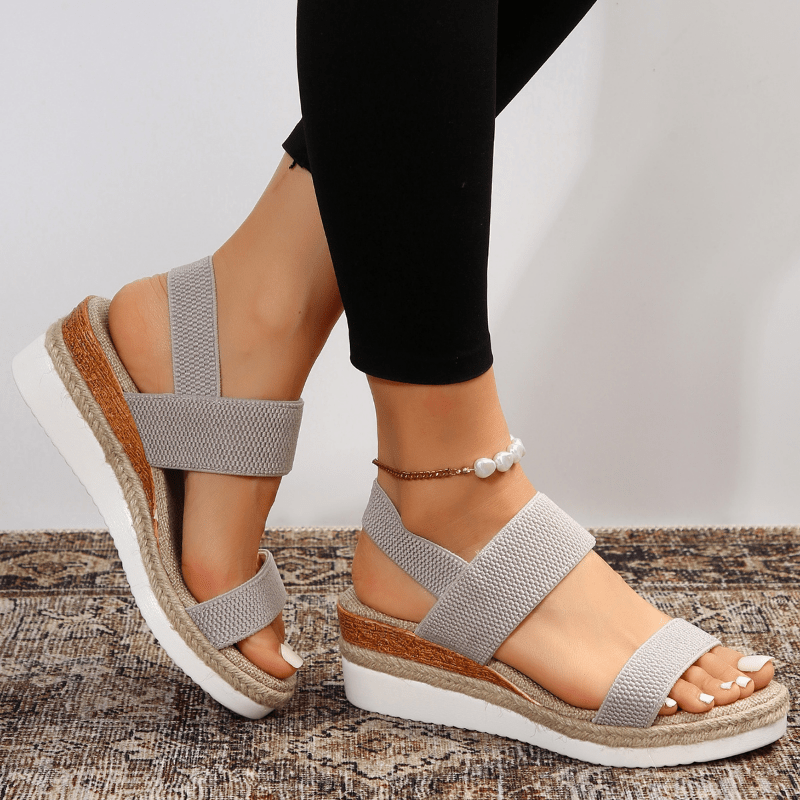 Classic Wedge Espadrilles with Elasticated Double Strap and Open Toe
