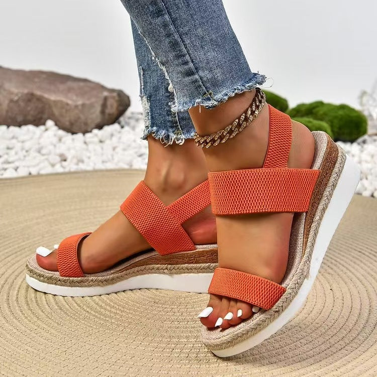 Classic Wedge Espadrilles with Elasticated Double Strap and Open Toe