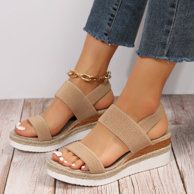 Classic Wedge Espadrilles with Elasticated Double Strap and Open Toe
