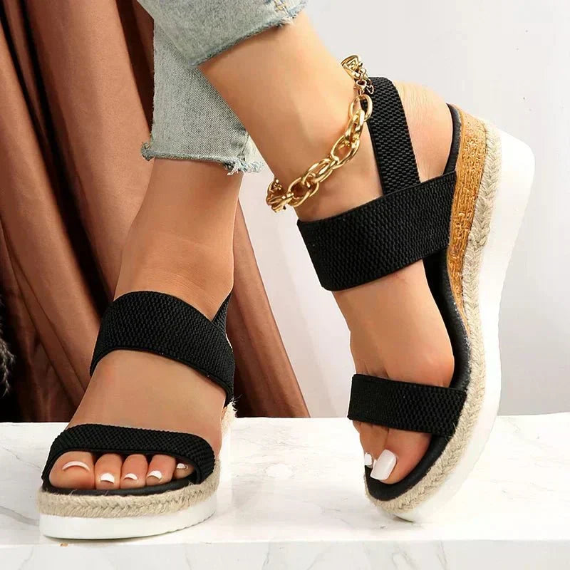 Classic Wedge Espadrilles with Elasticated Double Strap and Open Toe