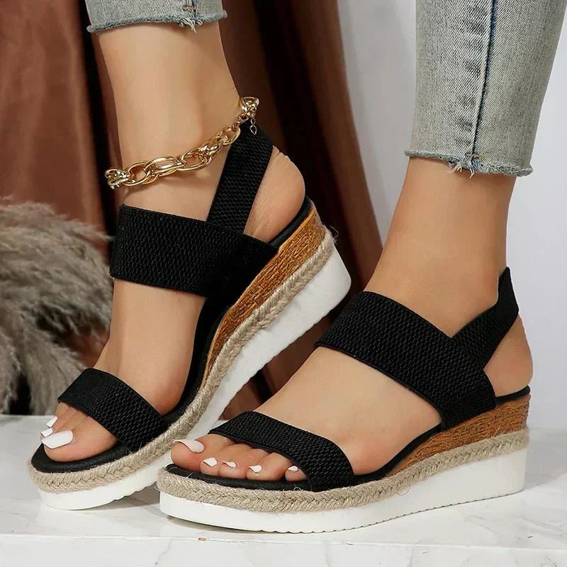 Classic Wedge Espadrilles with Elasticated Double Strap and Open Toe