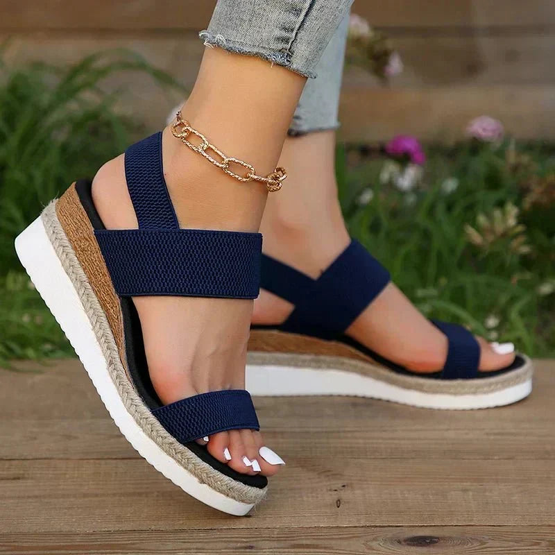 Classic Wedge Espadrilles with Elasticated Double Strap and Open Toe