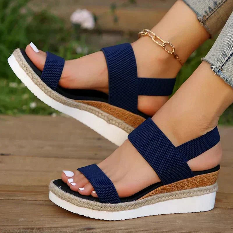 Classic Wedge Espadrilles with Elasticated Double Strap and Open Toe