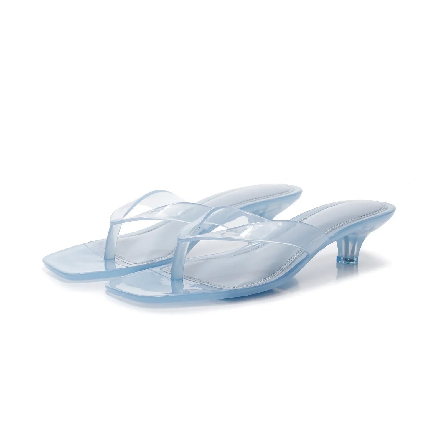 Clear Strap Heeled Mules with Square Toe