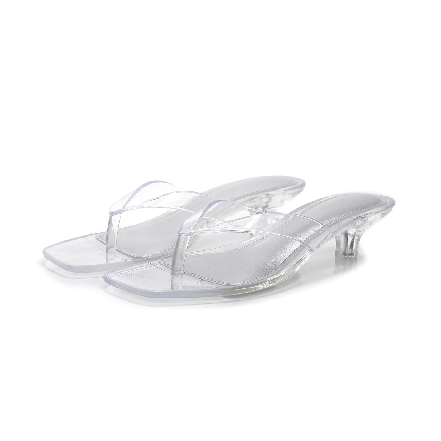 Clear Strap Heeled Mules with Square Toe