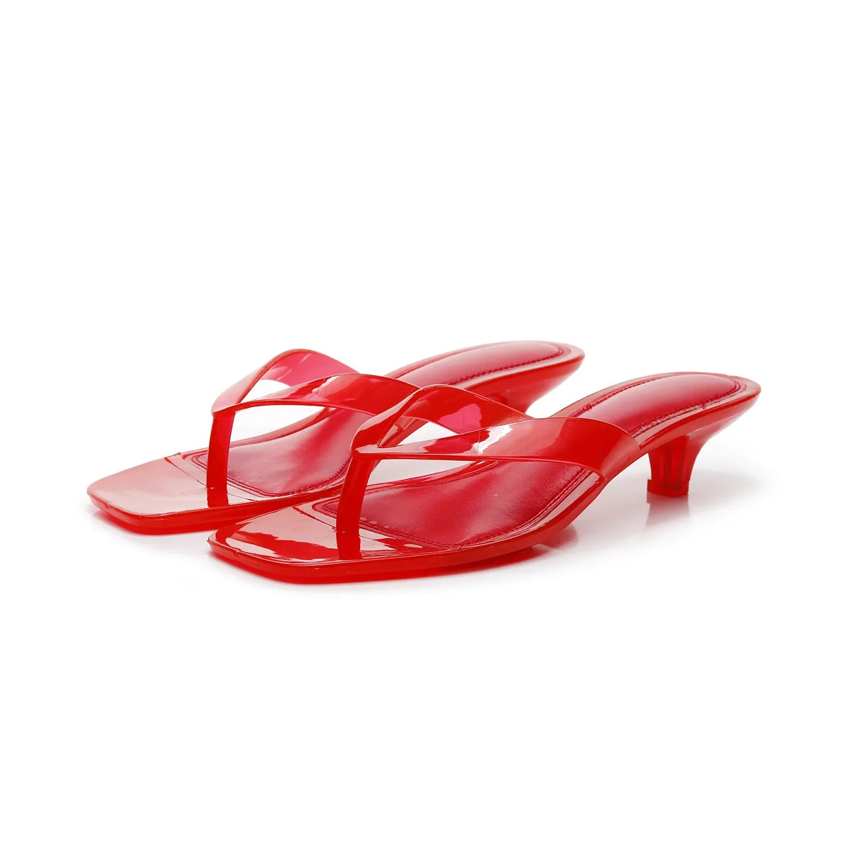 Clear Strap Heeled Mules with Square Toe